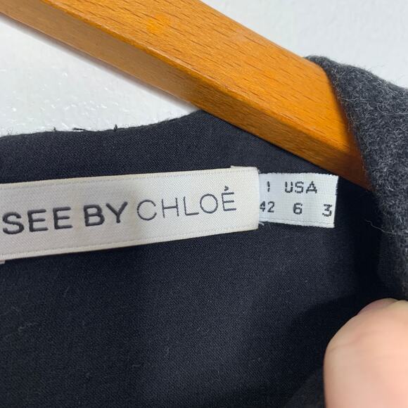 See by Chloe women's dark gray sawtooth plaid wool blend sheath dress SZ 6 - Picture 8 of 12